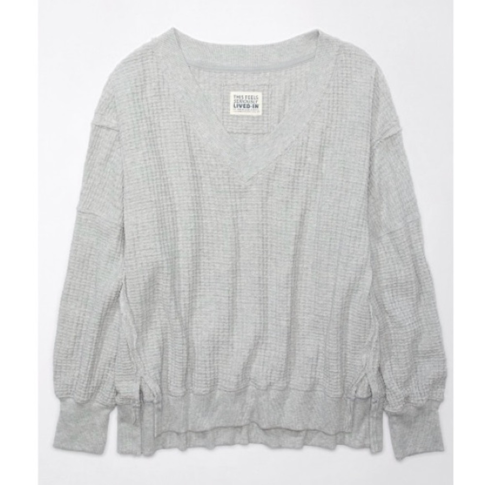 AE oversized big hug waffle v neck sweatshirt